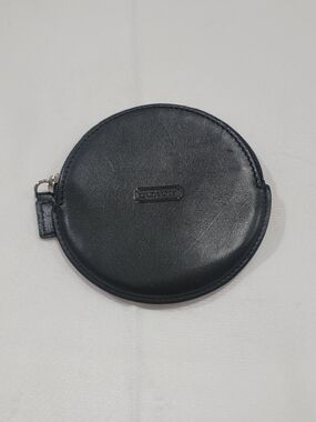 Coach Round Leather Coin Pouch in Black